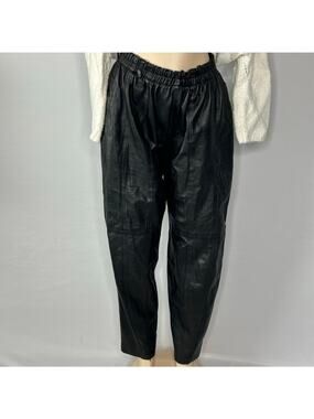 Vintage Deerskin Genuine Leather Pull-On Pants Womens 16 Black Elastic Waist